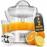 LEBENLANG Zitruspresse elektrisch - 2 Kegel & BPA-Frei I Hohe Saftausbeute I 700ml Orangenpresse elektrische Saftpresse Edelstahl für Zuhause I Entsafter Zitronenpresse Orangensaftpresse