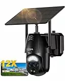 Xega Überwachungskamera Aussen Solar mit Dual-Objektiv【12X Hybrid-Zoom】 2K Kabellos WLAN Kamera Outdoor 8000MAh, AI Human Detection, 0,2s Alarm, Farbnachtsicht, 2-Wege-Audio, 2,4GHz WLAN, TF/Cloud