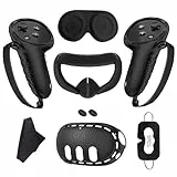 7 teiliges Set für Meta Quest 3 Zubehör,Anti-Scratch VR Shell Cover,Gesichtsabdeckung,Tastenwippenkappen,Objektiv Schutzabdeckung,Wischtuch,Augenmaske,VR Zubehör kompatibel mit Quest 3,Schwarz