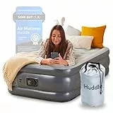 Huddle Lite Luftbett mit Integrierter Pumpe – Aufblasbare Matratze, Bequeme Flock-Oberfläche, Erhöhte Höhe – Luftbett für Camping, Gäste und Ersatzräume (Einzel/Double/King)