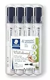 STAEDTLER Whiteboard Marker Lumocolor, Rundspitze ca. 2 mm Linienbreite, hohe Qualität, trocken und rückstandsfrei abwischbar von Whiteboards, Set mit 4 schwarzen Markern, 351 WP4-9X