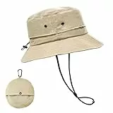 lifwimner Sonnenhut Damen Herren, Bucket Fischerhut Sommerhut mit Kinnriemen Mesh Wasserdicht Anglerhut Boonie Hat Schnell Trocknende Packable für Outdoor Sommer Camping(Khaki)