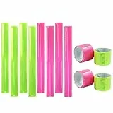 Coufce Reflektierende Reflektoren mit Schnappverschluss, hohe Sichtbarkeit, für Nachtradfahren, Joggen und Arbeiten, 12 Stück (grün, rosa)