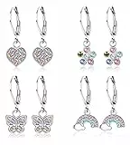 JeweBella 4 Pairs Ohrringe Hängend Mädchen Kinder Damen mit Zirkonia Ohrhänger Chirurgenstahl Hypoallergene Ohrringe Mädchen mit Herz Blume Stern Schildkröte Knorpel Tragus Piercing Ohrring Set