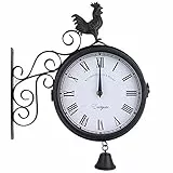 FIYSON Wanduhr Doppelseitig,Doppelseitige Bahnhofsuhr, wasserdichte Wanduhr 30 x 37 x 9 cm Bahnhofsuhr mit schmiedeeisernem Design Retrostil Gartenuhr für Bahnhof, Korridoren oder Gärten, schwarz