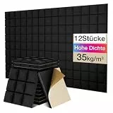 Fstop Labs 12 Stücke Selbstklebend Schallabsorber, Dichte 35 kg/m³, 3x30x30cm, 3D Hochdichte Akustikschaumstoff, Hall-Echo-Fliesen reduzieren, für Wand, Tonstudio, Arbeitszimmer, Aufnahmestudios, Büro