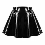 Mini Schwarz Glänzender, plissierter kurzer Rock für Damen, großer Performance-Rock, Flauschiger Rock, Prinzessinnenrock Sexy Latex (Black, S)