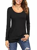 Florboom Damen Langarmshirt Rundhals T-Shirt Basic Shirt Longshirt Baumwolle Slim Fit Schwarz XXL