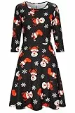AIDEAONE Frauen Weihnachtskleid 3/4 Ärmel Midi Weich Kleid Weihnachtsmann Druck,M