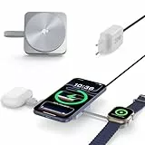 RoRoSkin für Ladestation Apple Watch Und iPhone,Mag-Safe Ladegerät 4-in-1 Induktive Ladestation Reisen Wireless Charger kompatibel mit iPhone 17/16/15/14/13/12, Apple Watch 10/9, AirPods Pro 4/3/2