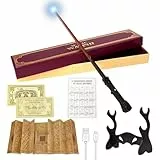 CJBIN Harry Zauberstab mit Licht, Zauberstab Harry, Harry Wand mit USB Aufladung, HPotter Stab in Geschenkbox mit Karte, Stationsticket, Landkarte, und Zauberstabhalter