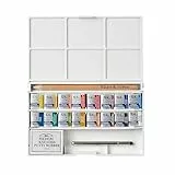 Winsor & Newton 0390060 Cotman Aquarellfarben Taschenset 16 Farben, lebendige Wasserfarben mit hoher Lichtechtheit, große Farbauswahl, Alterungsbeständig - 16 halbe Näpfe, Mischpalette, Pinsel