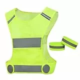 KuqitsBai Reflektierende Sicherheitsweste Set, Reflektierende Warnweste Einstellbar für Radfahren Joggen Wandern Arbeit, mit 2 Reflektorbander