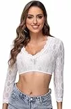 TrendiMax Damen Dirndlbluse Elegante Spitze Tracht Bluse Weiß Dirndlbluse Damen Kurzarm Oktoberfest Halbarm Bluse, Weiß, 34