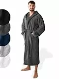 SIEGENTHAL® Herren Bademantel Frottee Velours 100% Baumwolle - Kapuzenbademantel, weich, saugfähig, warm, lang, Luxus, Premium, Wellness, Spa, hochwertige Verarbeitung, Dunkelgrau XL XXL