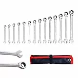 CCLIFE 14tlg Ratschenschlüssel-Satz, Ringratschenschlüssel Gabelschlüssel 6-22mm, Cr-V 72 Zähne, Werkzeug Set für Auto Reparatur, inkl. Tasche