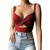 Hanaoops Crop Tops Damen Ärmellos V-Ausschnitt Tank Tops Sexy V-Ausschnitt Sommer Cami Tank Top Bauchfreies Oberteil Y2k Crop Top Party Rave Oberteile