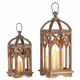 Laterne Holz Groß Landhausstil Deko - Romadedi 30/40cm Rustikale Landhaus Kerzen Laterne Braun, Windlicht Vintage für Weihnachten Balkon Garten Hochzeit Tischdeko Innen, Set of 2