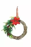 HEITMANN DECO - Rattankranz mit Zweigen und Blumen - Natur/grün/rot - ca. 28cm