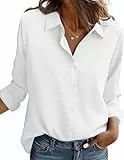 Zeagoo Blusen Damen Weiße Bügelfrei Hemd Langarm Business Bluse Weiße V-Ausschnitt Tops Shirt Elegant Button Down Oberteile Freizeit Tops Weiß M