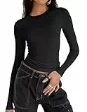 Zeagoo Damen Basic T-Shirt Langarm Slim Fit Crop Tops Casual Rundhals Oberteile Klassischer Tee Shirt Schwarz XS