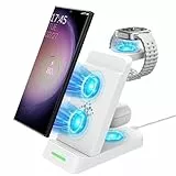 SPGUARD Induktive Ladestation Kompatibel mit Samsung Galaxy Watch 8/7/FE/Ultra/6 Classic,3 in 1 Ladegerät Wireless Charger für Galaxy Z Fold7/Z Flip7/FE/S25 Edge/S25/S25 Ultra/S25+/S24/Buds3(Weiß)