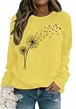 tiorhooe Sweatshirt Damen Löwenzahn Langarmshirt Pusteblume Pullover Winter Bluse Tops