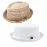 Pork Pie Herren Hut - 2 Stück Sommer Mesh Panama für Beach-Party - Schwarz Fedora