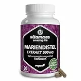 Mariendistel Kapseln hochdosiert, 500 mg in 1 Kapsel mit 80% Silymarin, 90 Kapseln für 3 Monate, Vegan, Natürliche Nahrungsergänzung ohne Zusatzstoffe, Made in Germany