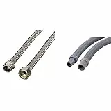 Xavax Verlängerung, für Wasch- und Spülmaschinen-Zulaufschlauch, Knickfester Panzer-Zulaufschlauch, 1 m & Verlängerung Ablaufschlauch 1,5 m (geeignet für Waschmaschinenschlauch) grau