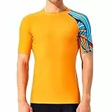 SURFEASY Rash Guard Hemd Kurzarm Schwimmen Surfen Tops Schwimm Shirt Tshirt Herren Schnelltrocknend Badeshirt(Orange,S)