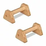 Relaxdays Parallettes, 2er Set, Liegestützgriffe Bambus, HBT: 10,5 x 14 x 23 cm, Calisthenics, Handstand Stütze, Natur