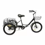 BJTDLLX Falt Dreirad für Erwachsene 20 Zoll 7 Gang 3 Rad Fahrrad mit Einkaufskorb, Outdoor Tricycle Erwachsenendreirad mit Schloss,Cruise Bikes Höhenverstellbar 30.3-36.6 Zoll (Schwarz)