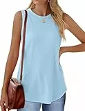 WIHOLL Tank Top Damen Sommer Oberteile Elegant Ärmellose T Shirts Basic Shirt Rundhalsausschnitt Hellblau M