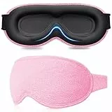 Gritin 3D Schlafmaske für Seitenschläfer, Upgrade Atmungsaktive Schlafbrille mit Verstellbar Gummiband, Lichtblockierend, Bequem & Ergonomisch Augenmaske, 2 Paar Ohrstöpseln, Rosa