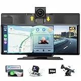 Alpinetech Wireless Carplay Display & Android Auto Display: 10,26 Zoll Tragbares Autoradio mit 4K Dashcam Vorne Rückfahrkamera Siri Bluetooth Mirror Link AUX FM SD-Karte für All Vehicles