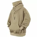 Eocicvvi Pullover Herren Rollkragen Hip Hop Fleece Pulli Kapuzenpullover Hoodie Sweater Sweatshirt Mit Kapuze Oversize Urban(Khaki,3XL)