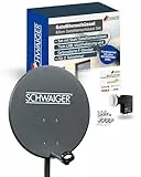 SCHWAIGER Satellitenschüssel Komplettset - Ø 60 cm Stahl Offset Antenne in Anthrazit - Inkl. sonnengeschütztes Twin LNB - Digital HD & 4K Empfang - Hitzebeständig & wetterfest