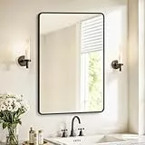 SONGMICS Spiegel für Bad, Wandspiegel, rechteckiger Spiegel, Aluminiumrahmen, 91 x 61 cm, mit Sicherheitsfolie, 2 Aufhängemöglichkeiten, für Wohn-, Schlaf- und Badezimmer, tintenschwarz LWM010BD01