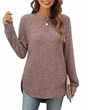 XIEERDUO Pullover Damen Strickpullover Sweatshirt Langarmshirt Herbst Winter Tunika Tshirt Elegant Oberteile Rosenbraun XL