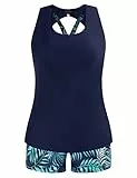 Hanna Nikole Tankini Damen Sets GroßE GrößEn 3-teilige Push UP Bikini-Tops Und High Waist Badeshorts Bauchweg Badeanzug Bademode Verstellbareelegant Schwimmanzug