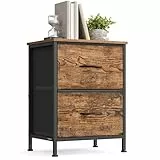 SONGMICS Nachttisch, Kommode, 2 Stoffschubladen, Aufbewahrungsschrank, Stahl, MDF, Vliesstoff, für Schlafzimmer, Flur, Wohnzimmer, vintagebraun-tintenschwarz LGS312BH04
