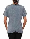 Gyabnw Wander Tshirt Damen Kurzärmelig Rundhals Rücken überkreuzt Leicht Feuchtigkeitsableitend Lockere Sport Yoga Oberteile