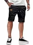 JMIERR Kurze Hosen Herren Shorts Herren Sommer Chino Baumwolle Elastische Taille mit Taschen Schwarz M