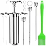 Fleischspritze Marinadenspritze,BBQ Bratenspritze 60ml mit 3 Nadeln,304 Edelstahl-Gewürzspritze,Pökelspritze,Marinierspritze Bratenspritze Set,für Rind,Huhn,Gebäck mit Marmelade zu befüllen (Silber)