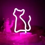 ENUOLI LED Pink Cat Neon Light Signs Neon Sign with Base Neon Night Light Indoor Decor Batterie/USB betriebenes Leuchtschild Nachttisch Neonlampen Neon Cat Signs für Home Party Room Decoration(Rosa)