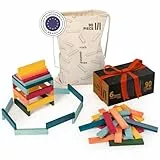 Laleni Holzbausteine Bunt 90 Stück Kiefer - Bausteine Bunt Holz - Holzklötze für Kinder - Holzklötzchen zum Spielen + Beutel - Holzspielzeug - Bauklötze - Holzstäbe zum Basteln - Bastelklötzchen Holz