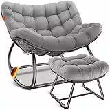 KESSER® Schaukelstuhl mit Fußstütze für drinnen & draußen ergonomischer Schaukelsessel | max. Belastung 120kg Relaxsessel rutschfeste Füße, Witterungsbeständig | Ideal für Balkon, Garten & Wohnzimmer