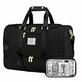LOVEVOOK Sporttasche Reisetasche Damen, Weekender Damen Reisetaschen mit Kulturtasche, Schuhfach & Nassfach, Wasserdicht Gym Bag Travel Bag, Handgepäck Tasche für Sport Reise Flugzeug, Schwarz