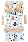 Medi Partners Sitzauflage Kinderwagen Buggy Baby Sommer Kindersitz Einlage Universal - 5tgl Gurtpolster + Spielbogen Kinderwagenset Babyschale (Boho animals mit beigem Minky)